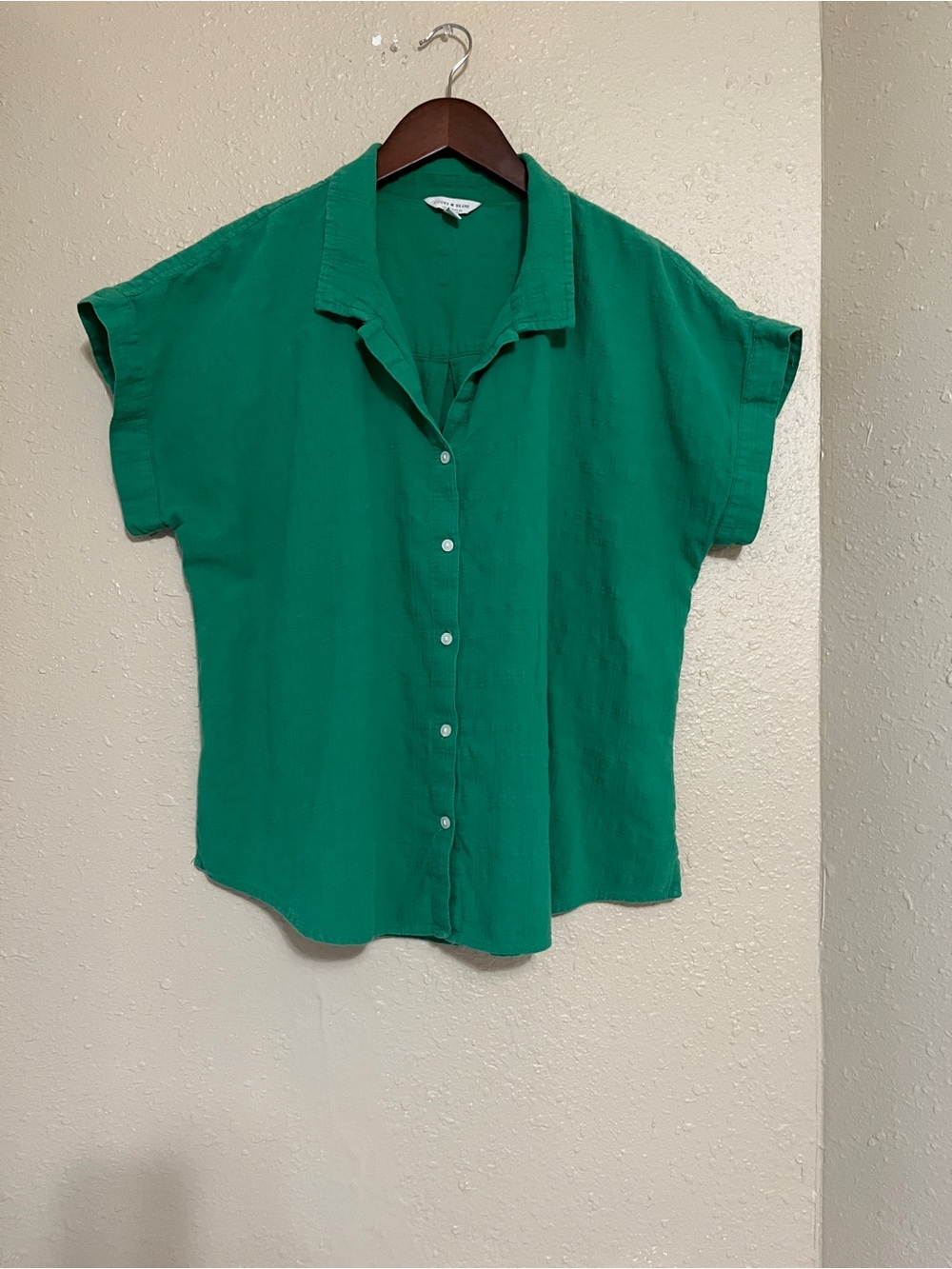 Lucky Brand Green Short-Sleeve Button-Up Relaxed Fit Women's Top Sz L